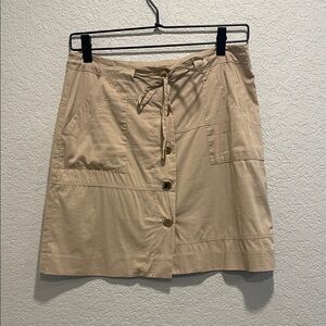 Tory Burch Beige Fabric Gold Button Front Mini Skirt Size 0